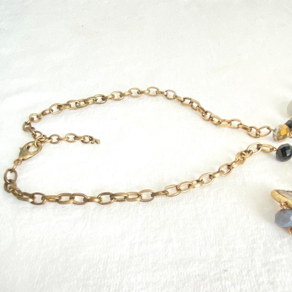 Multi Media Chain Opera Necklace Brass Tone Chains With Beads & Rhinestones - Picture 4 of 7